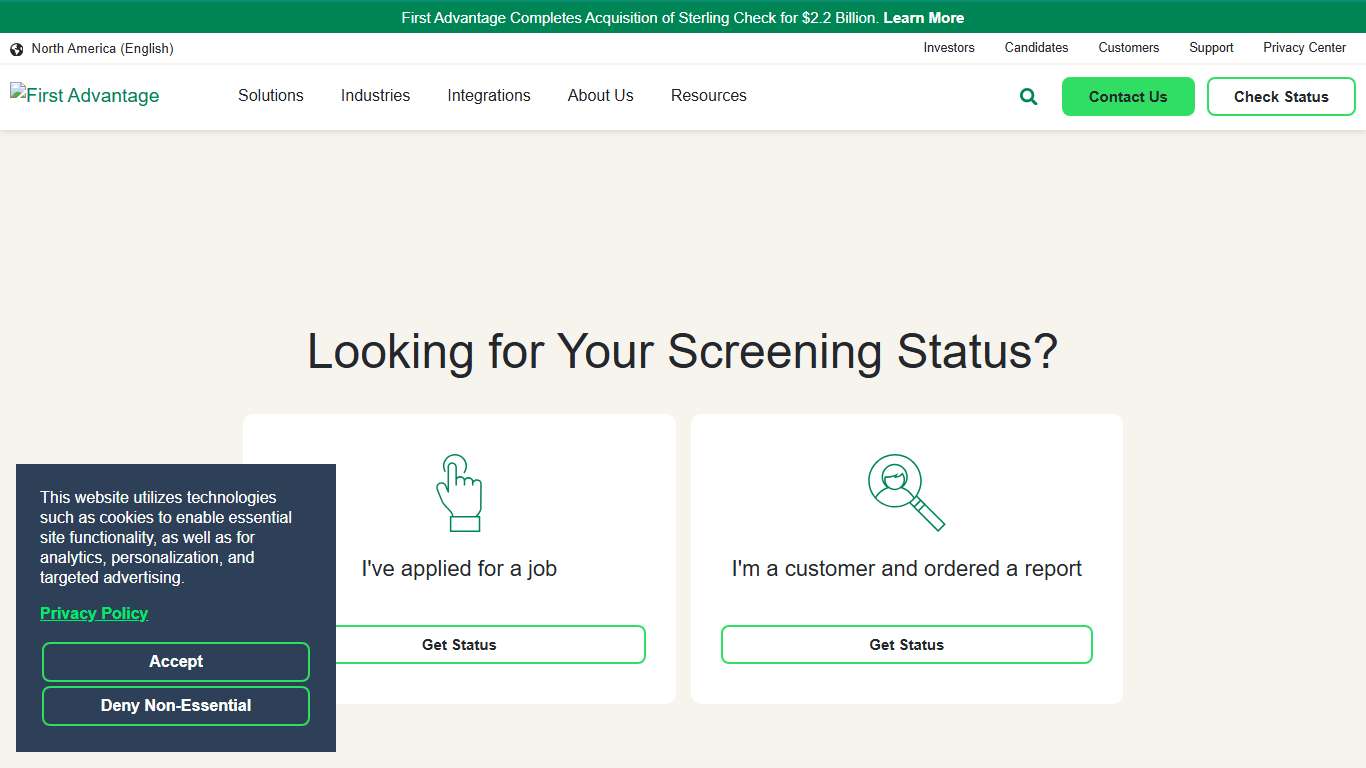 Screening Status - North America First Advantage